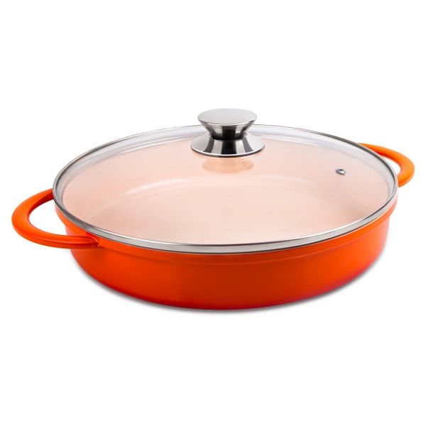 Caçarola Baixa com Tampa de Vidro 30cm He... Caçarola Baixa com Tampa de Vidro 30cm He...