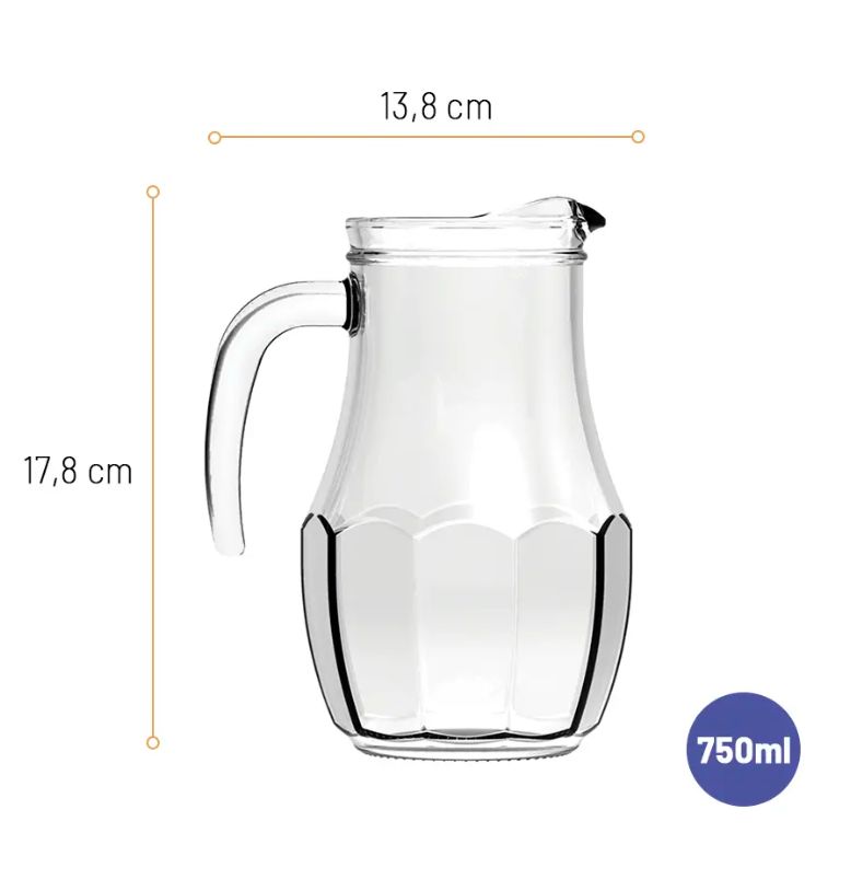 Jarra Água Suco Vidro 750ml Caixa com 6 N... Jarra Água Suco Vidro 750ml Caixa com 6 N...