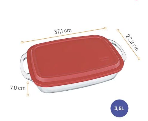 Assadeira Retangular com Alças Vidro 3,5L... Assadeira Retangular com Alças Vidro 3,5L...