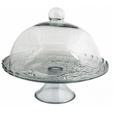 Prato Bolo com Pé e Tampa Vidro 30x26cm C... Prato Bolo com Pé e Tampa Vidro 30x26cm C...