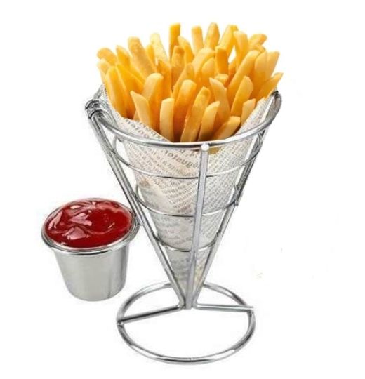 Cestinha Cone em Inox com Molheira 15x9,5...