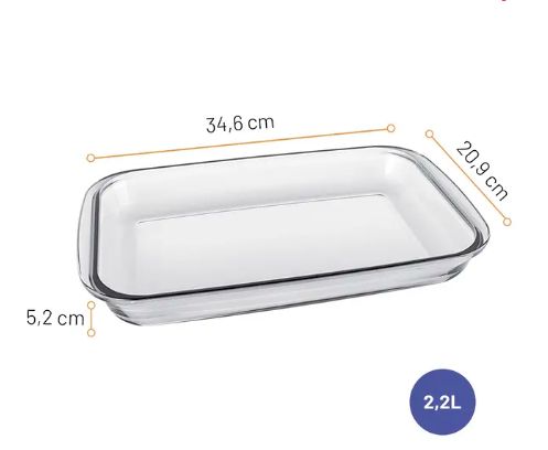 Assadeira Retangular de Vidro Média 34x20...