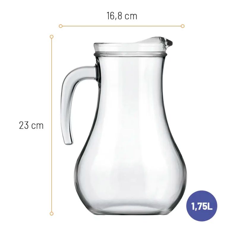 Jarra Água Suco Vidro 1,75L Caixa com 6 N... Jarra Água Suco Vidro 1,75L Caixa com 6 N...