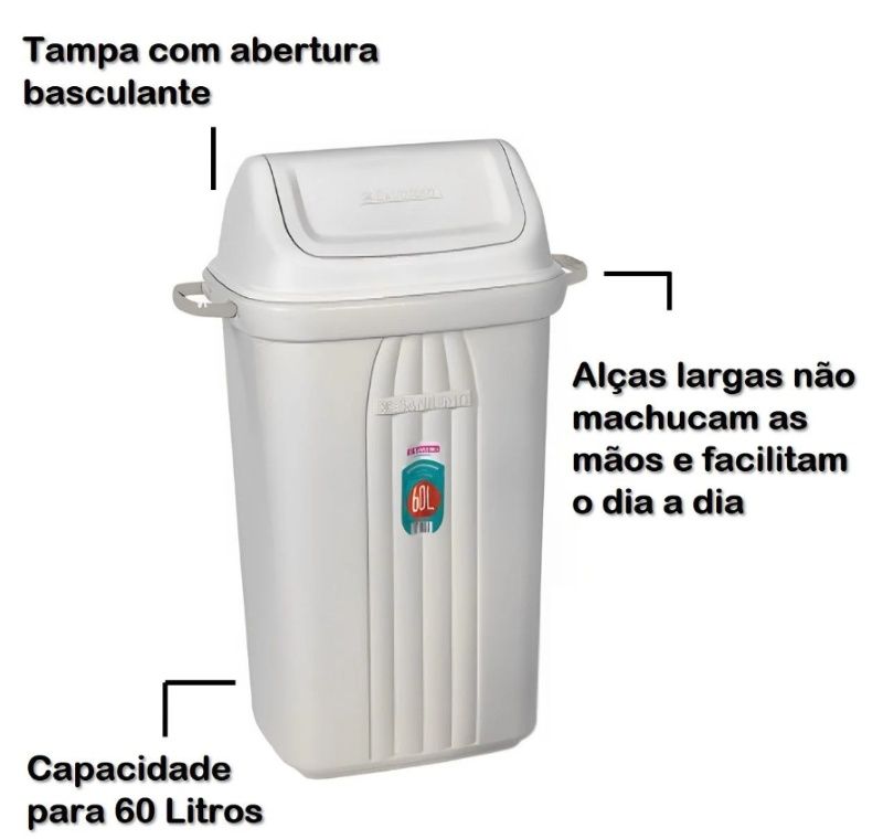 Lixeira Basculante Retangular 60 Litros S... Lixeira Basculante Retangular 60 Litros S...