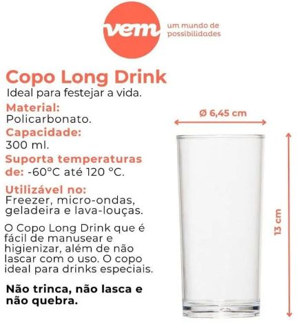 Copo Long Drink Policarbonato Salut 300ml... Copo Long Drink Policarbonato Salut 300ml...